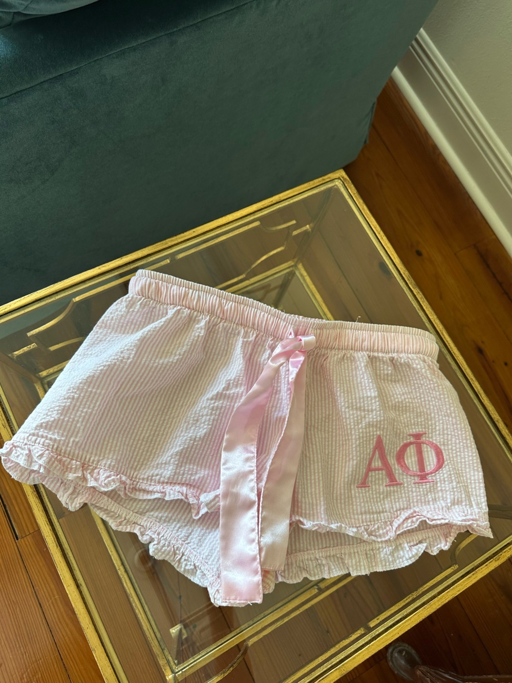 boxercraft Pink Seersucker Ruffle Shorts with Satin Tie